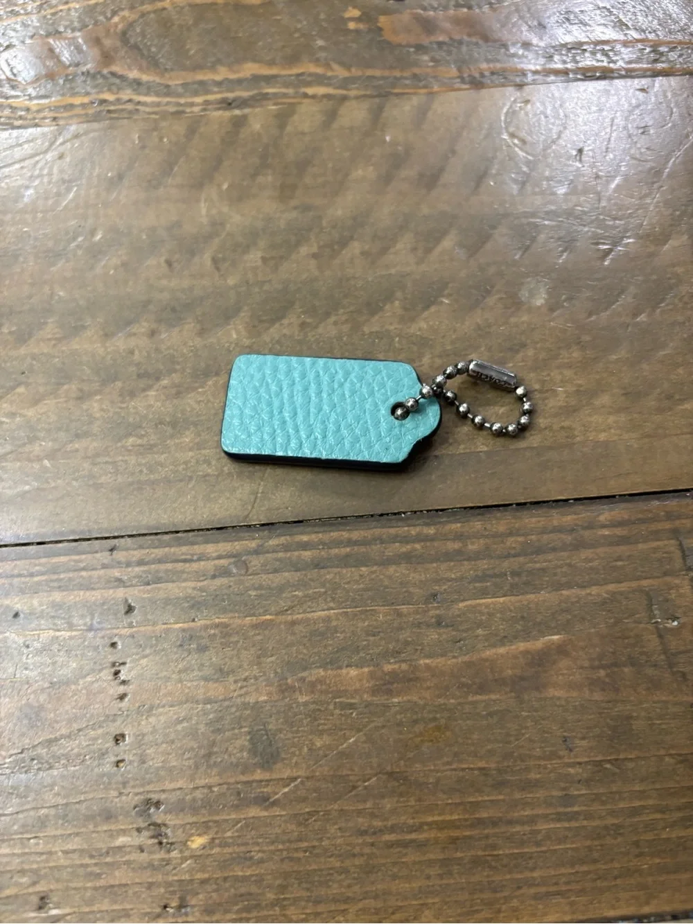Coach Teal Leather Hang Tag with Gunmetal Chain